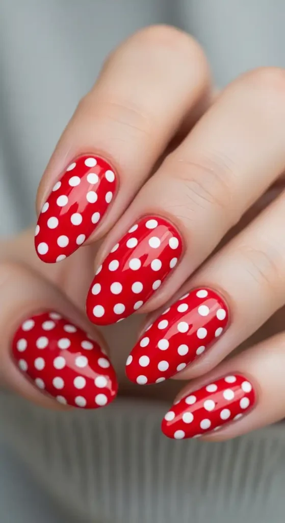 bold-red-with-white-dots-nails