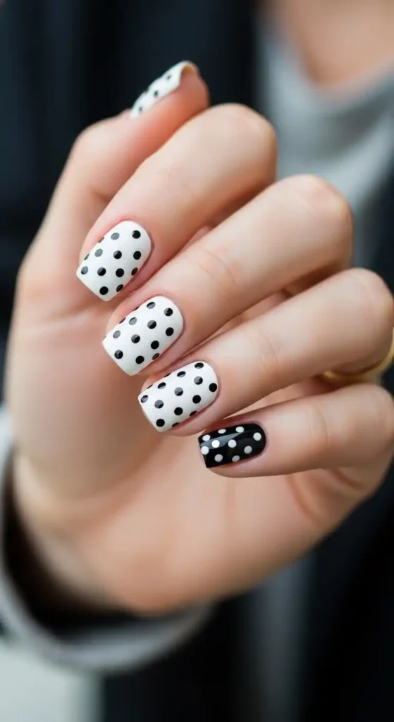 monochrome-polka-dot-nails