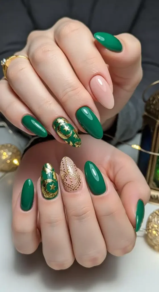 emerald-and-nude-combo-nails
