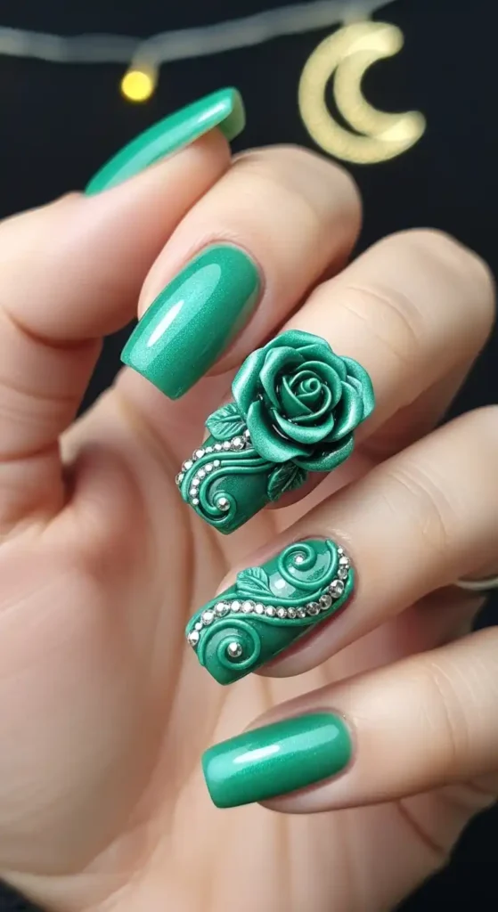 emerald-swirl-3d-rose-nails