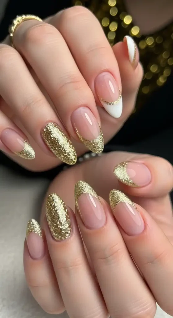 french-tip-and-glitter-mix-nails
