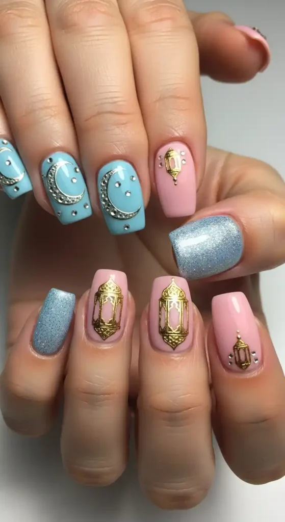 moon-and-lantern-nail-art-combo