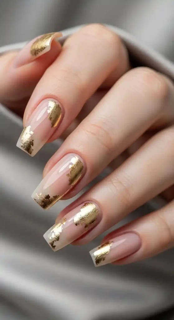 nude-nails-with-gold-foil-accents