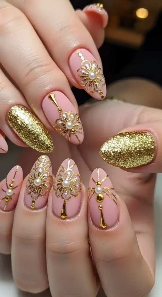 pink-and-gold-glam-nails