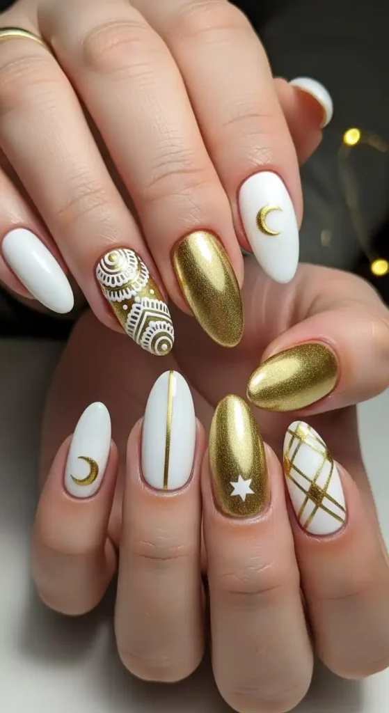 white-and-gold-mixed-nails